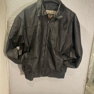 Classic Black Leather Bomber Jacket